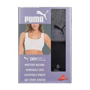 Puma Women's 2-Pack Square Neck Seamless Sports Bra, Black/Gray, Size XL.  BB